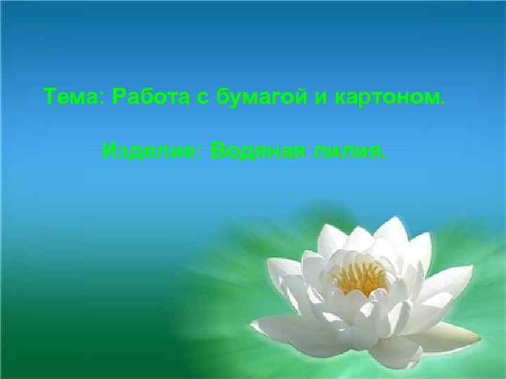 Тема: Работа с бумагой и картоном. Изделие: Водяная лилия. 