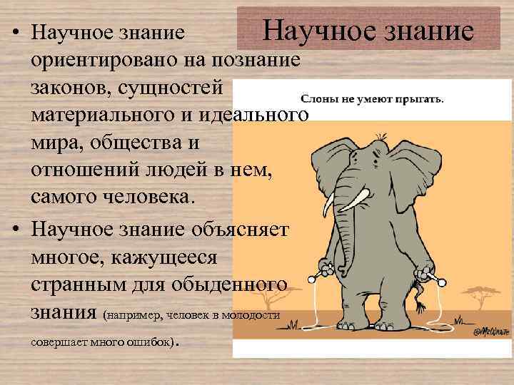  • Научное знание ориентировано на познание законов, сущностей материального и идеального мира, общества