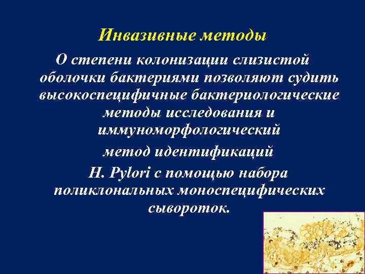 Инвазивные методы О степени колонизации слизистой оболочки бактериями позволяют судить высокоспецифичные бактериологические методы исследования