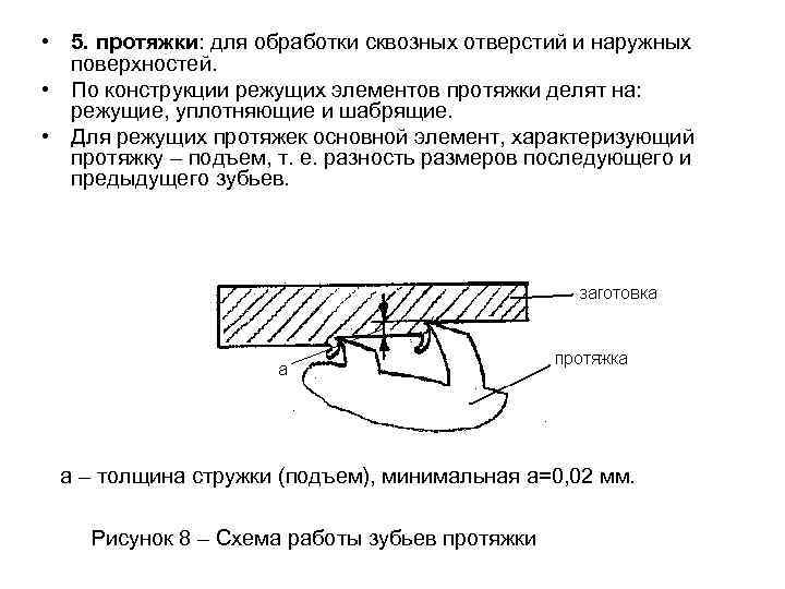  • 5. протяжки: для обработки сквозных отверстий и наружных поверхностей. • По конструкции