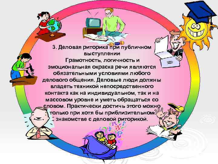 . 3. Деловая риторика при публичном выступлении Грамотность, логичность и эмоциональная окраска речи являются