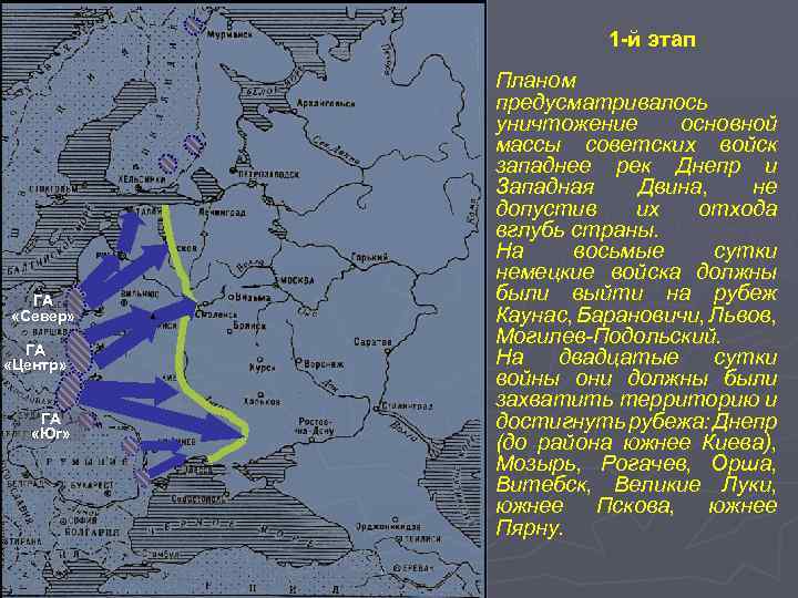 1 -й этап ГА «Север» ГА «Центр» ГА «Юг» Планом предусматривалось уничтожение основной массы