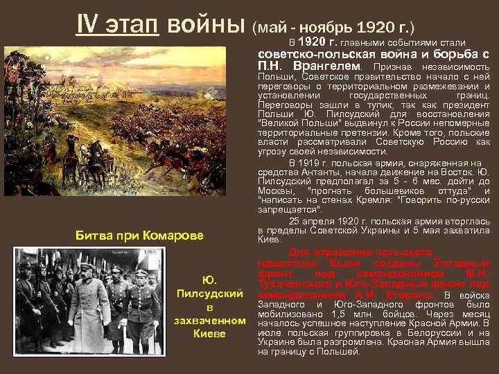 Какое событие отражено. Советско польская война май ноябрь 1920. Битва при Комарове 1920. Советско польская война 1920 основные события. Война с Польшей 1920 основные события.