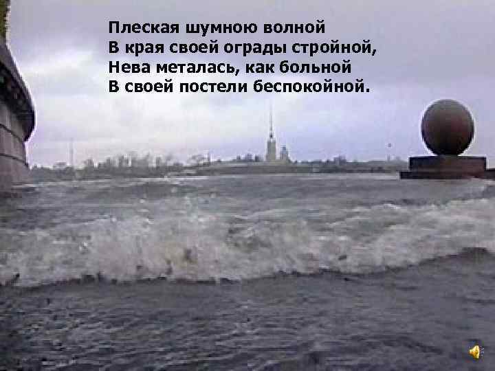 Плеская шумною волной В края своей ограды стройной, Нева металась, как больной В своей
