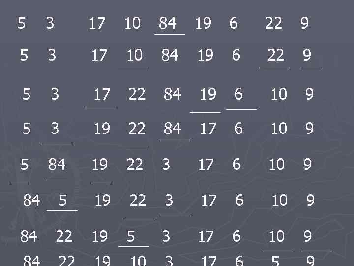 5 3 17 10 84 19 6 22 9 5 3 17 22 84
