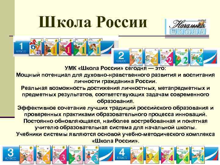 Школа России УМК «Школа России» сегодня — это: Мощный потенциал для духовно-нравственного развития и