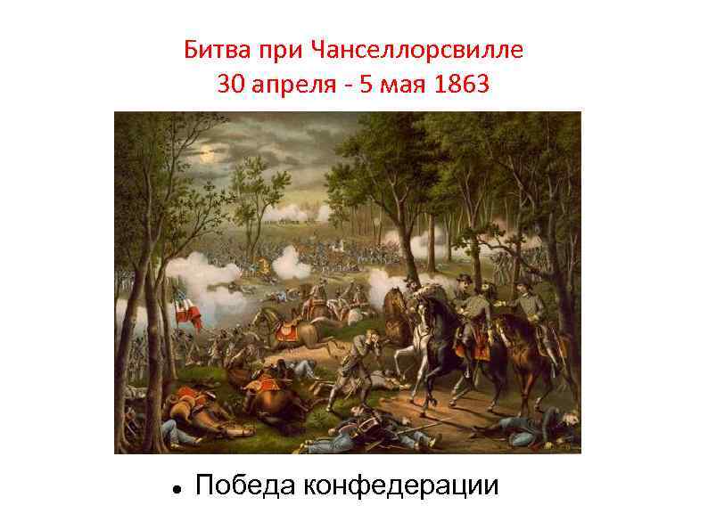 Битва при Чанселлорсвилле 30 апреля - 5 мая 1863 Победа конфедерации 