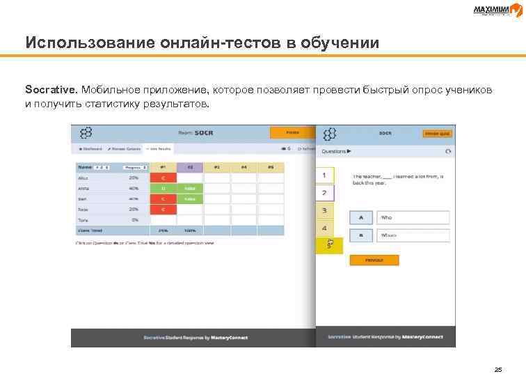 Использование онлайн-тестов в обучении Socrative. Мобильное приложение, которое позволяет провести быстрый опрос учеников и