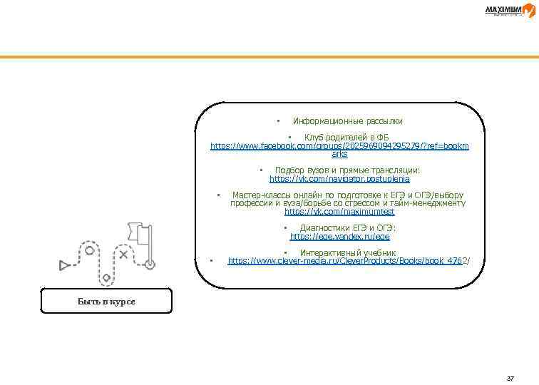 Информационные рассылки • • Клуб родителей в ФБ https: //www. facebook. com/groups/2025969094295279/? ref=bookm arks