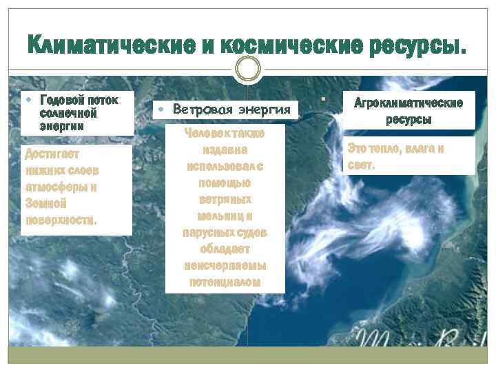 Климатические и космические ресурсы. Годовой поток солнечной энергии Достигает нижних слоев атмосферы и Земной
