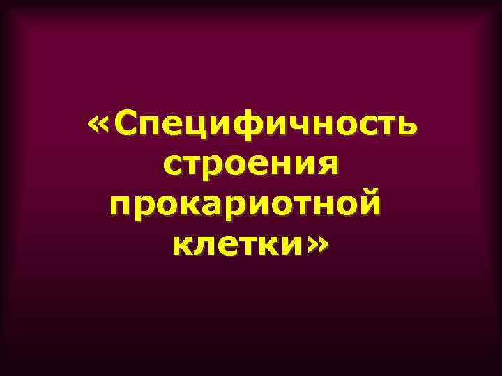  «Специфичность строения прокариотной клетки» 