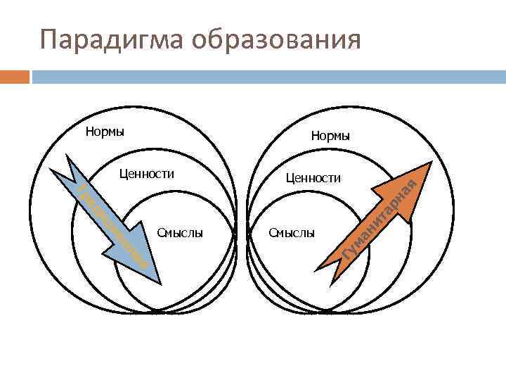 Парадигма образования Нормы Ценности я Смыслы ан и Смыслы Гу м на он и