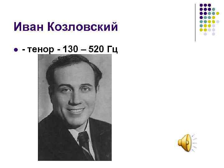 Иван Козловский l - тенор - 130 – 520 Гц 