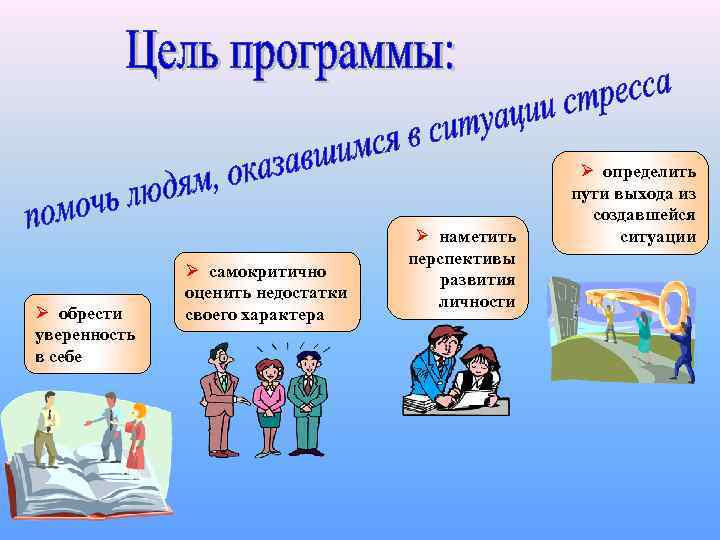 Ø обрести уверенность в себе Ø самокритично оценить недостатки своего характера Ø наметить перспективы