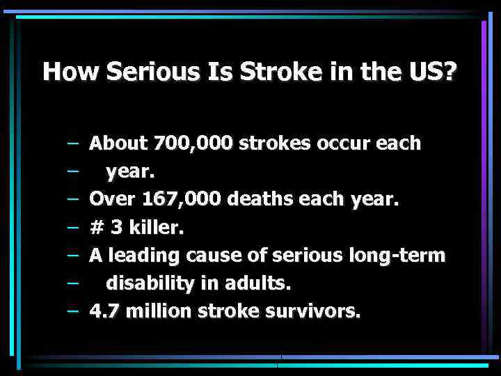How Serious Is Stroke in the US? – – – – About 700, 000