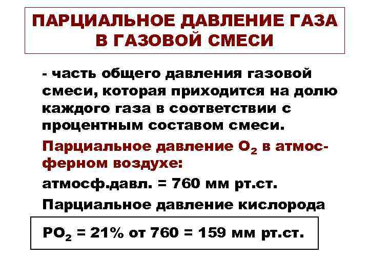 ПАРЦИАЛЬНОЕ ДАВЛЕНИЕ ГАЗА В ГАЗОВОЙ СМЕСИ - часть общего давления газовой смеси, которая приходится