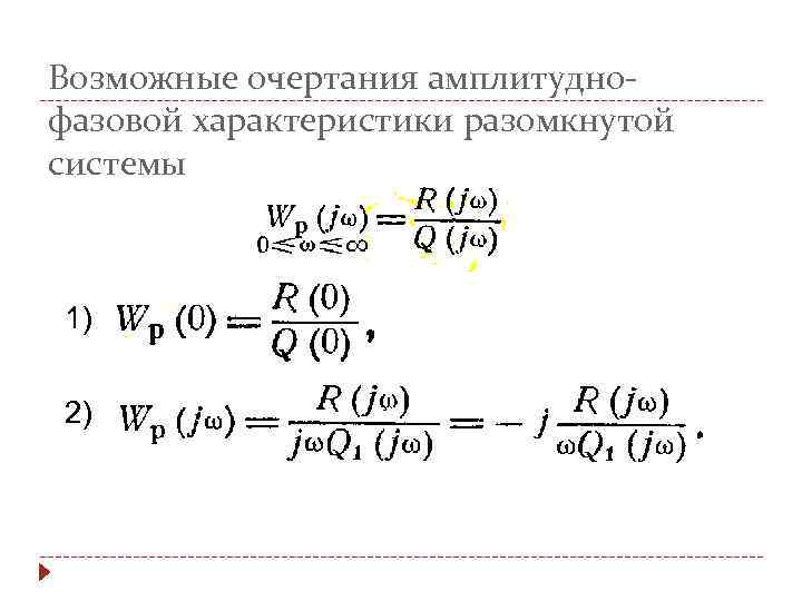 Возможные очертания амплитуднофазовой характеристики разомкнутой системы 1) 2) 