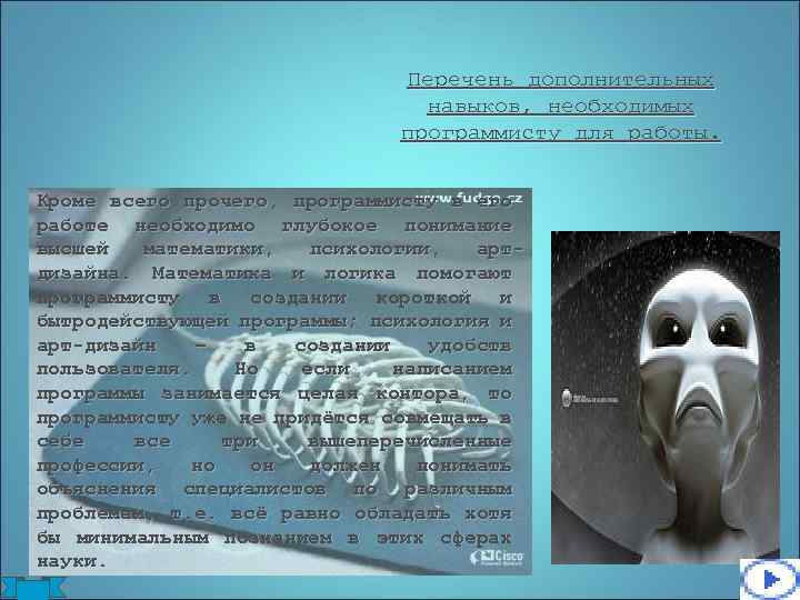 Перечень дополнительных навыков, необходимых программисту для работы. Кроме всего прочего, программисту в его работе