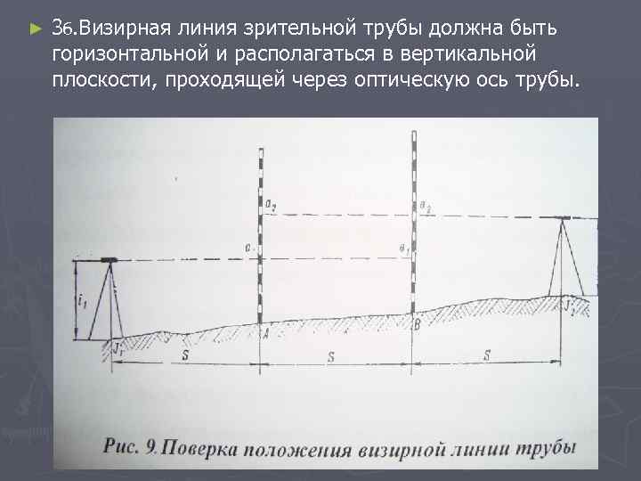 ► 3 б. Визирная линия зрительной трубы должна быть горизонтальной и располагаться в вертикальной