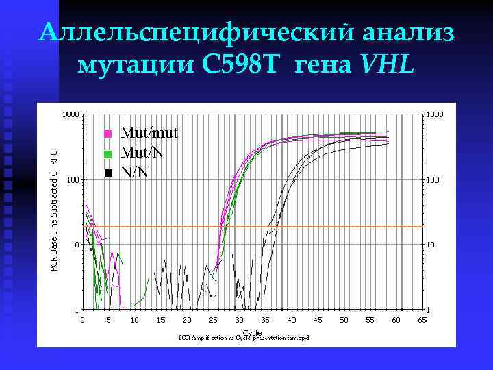 Аллельспецифический анализ мутации С 598 Т гена VHL Mut/mut Mut/N N/N 