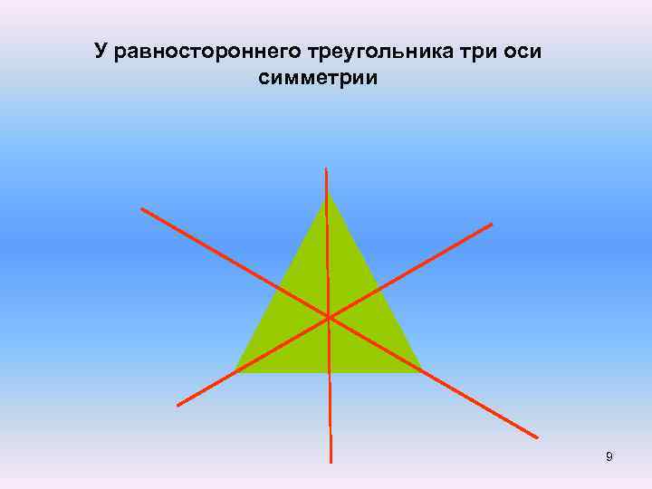 У равностороннего треугольника три оси симметрии 9 