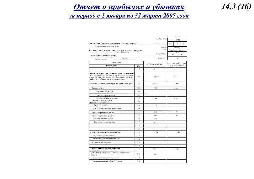 Отчет о прибылях и убытках за период с 1 января по 31 марта 2005