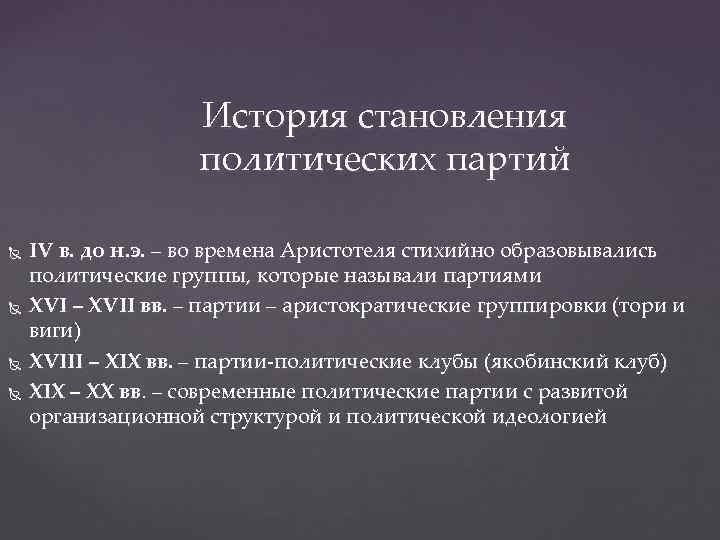 История становления политических партий IV в. до н. э. – во времена Аристотеля стихийно