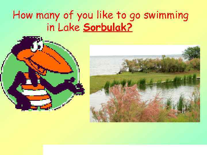 How many of you like to go swimming in Lake Sorbulak? 