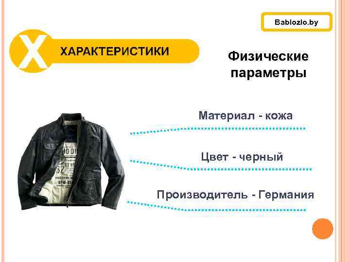 Презентация выгод Bablozlo. by Физические параметры Материал - кожа Цвет - черный Производитель -