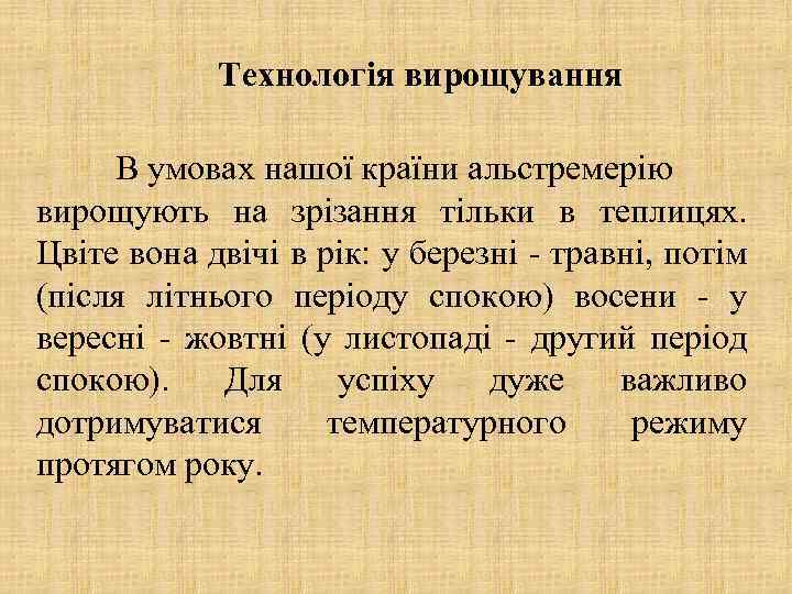 Технологія вирощування В умовах нашої країни альстремерію вирощують на зрізання тільки в теплицях. Цвіте