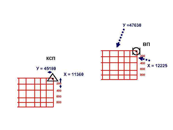 У =47630 ВП 200 КСП 400 У = 45180 600 Х = 11360 200