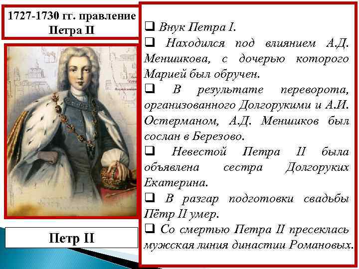 Правление петра ii 1727 1730