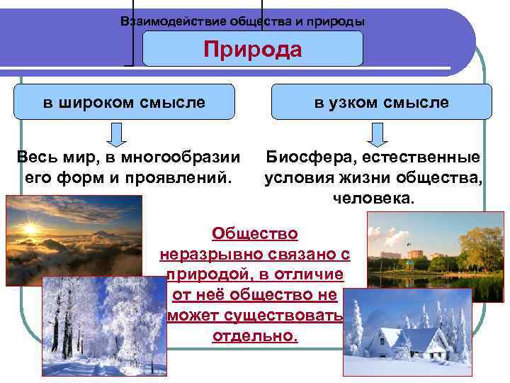 Взаимодействие общества и природы Природа в широком смысле Весь мир, в многообразии его форм