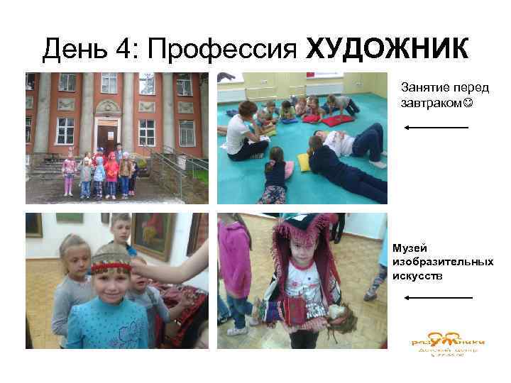 День 4: Профессия ХУДОЖНИК Занятие перед завтраком Музей изобразительных искусств 