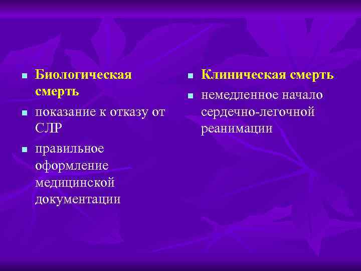 n n n Биологическая смерть показание к отказу от СЛР правильное оформление медицинской документации