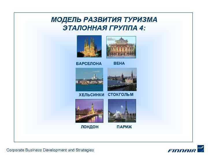 МОДЕЛЬ РАЗВИТИЯ ТУРИЗМА ЭТАЛОННАЯ ГРУППА 4: БАРСЕЛОНА ВЕНА ХЕЛЬСИНКИ СТОКГОЛЬМ ЛОНДОН Corporate Business Development