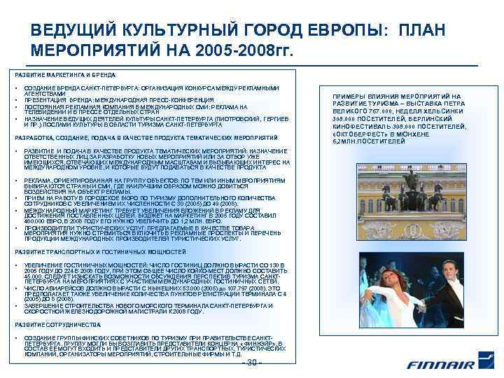 ВЕДУЩИЙ КУЛЬТУРНЫЙ ГОРОД ЕВРОПЫ: ПЛАН МЕРОПРИЯТИЙ НА 2005 -2008 гг. РАЗВИТИЕ МАРКЕТИНГА И БРЕНДА