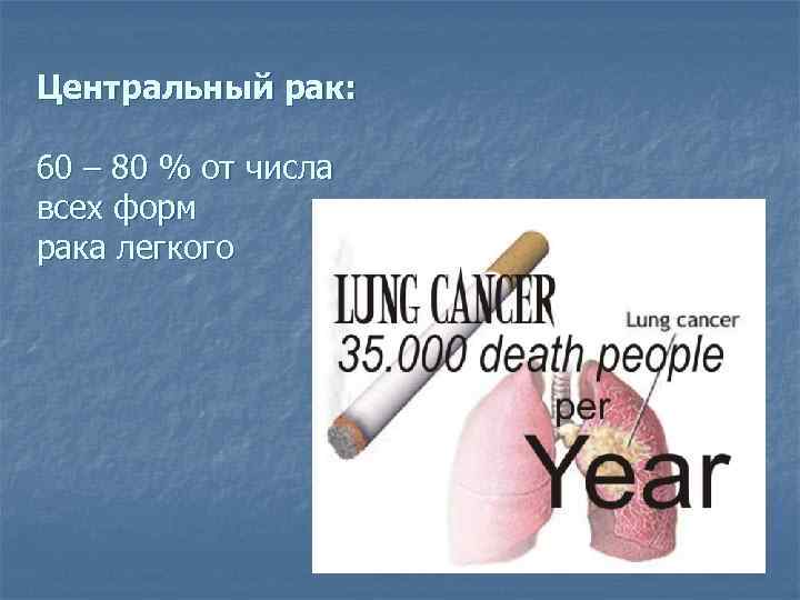 Центральный рак: 60 – 80 % от числа всех форм рака легкого 