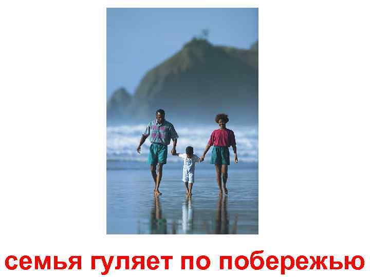 семья гуляет по побережью 