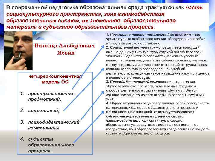 В современной педагогике образовательная среда трактуется как часть социокультурного пространства, зона взаимодействия образовательных систем,