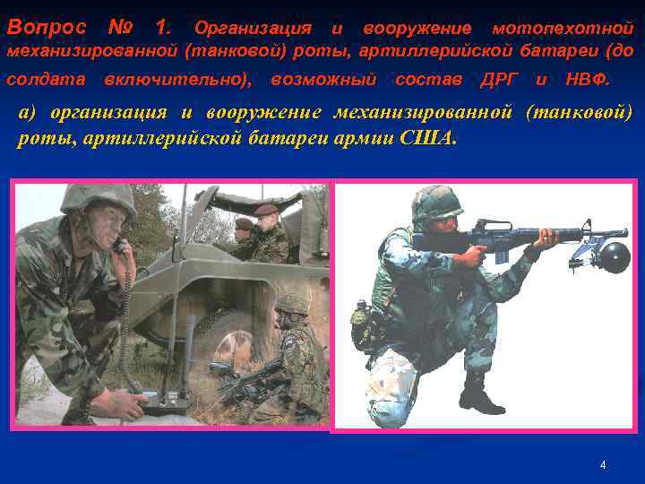 Вопрос № 1. Организация и вооружение мотопехотной механизированной (танковой) роты, артиллерийской батареи (до солдата