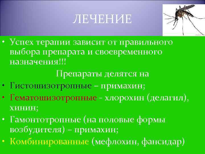 ЛЕЧЕНИЕ • Успех терапии зависит от правильного выбора препарата и своевременного назначения!!! Препараты делятся