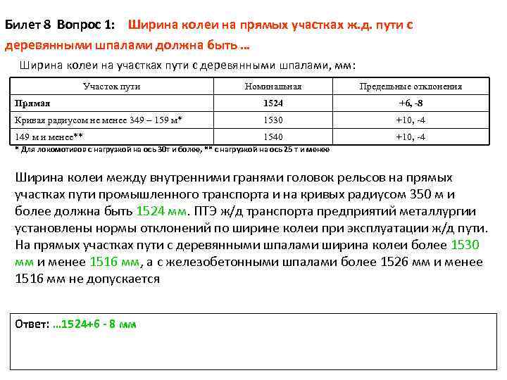 Величины отклонений от номинальных размеров ширины колеи