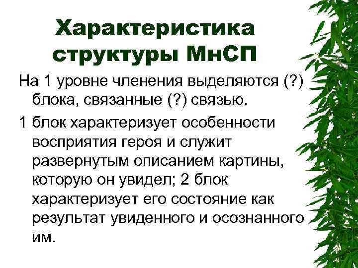 Характеристика структуры Мн. СП На 1 уровне членения выделяются (? ) блока, связанные (?