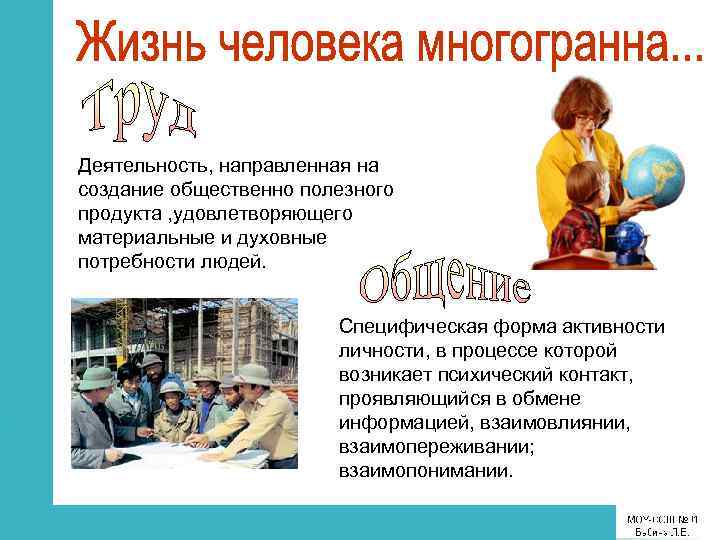 Деятельность, направленная на создание общественно полезного продукта , удовлетворяющего материальные и духовные потребности людей.