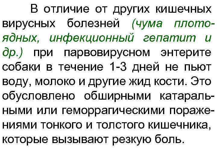  В отличие от других кишечных вирусных болезней (чума плотоядных, инфекционный гепатит и др.