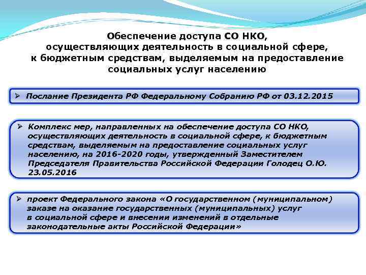 Обеспечение доступа СО НКО, осуществляющих деятельность в социальной сфере, к бюджетным средствам, выделяемым на