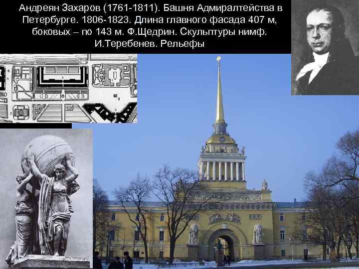 Андреян Захаров (1761 -1811). Башня Адмиралтейства в Петербурге. 1806 -1823. Длина главного фасада 407