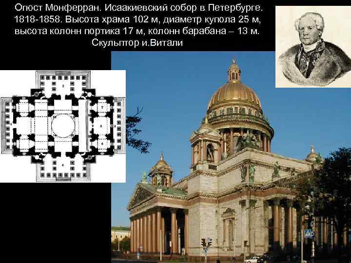Огюст Монферран. Исаакиевский собор в Петербурге. 1818 -1858. Высота храма 102 м, диаметр купола