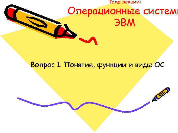 Тема лекции: Операционные системы ЭВМ Вопрос 1. Понятие, функции и виды ОС 